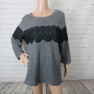 Style & Co Gray w/Black Lace Detail Pullover – Size XL